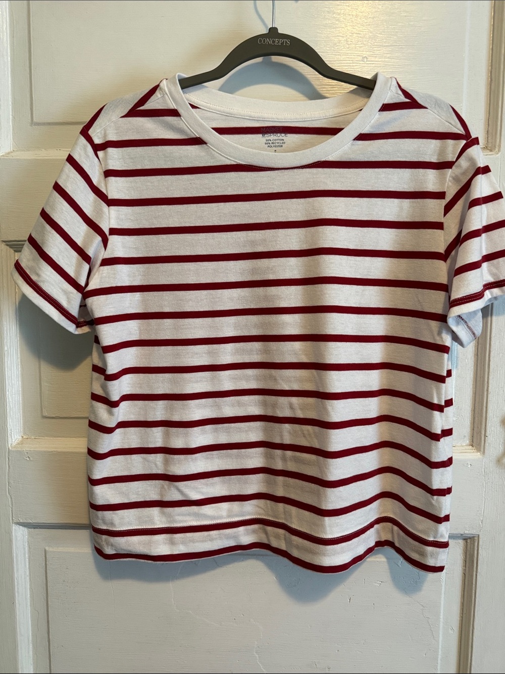 Market & Spruce White Tee with Red Stripes